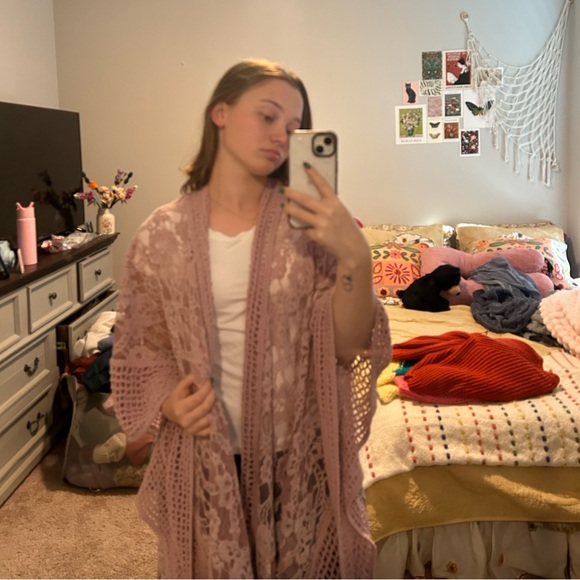 NWOT Three bird nest pink lace knit cardigan - Picture 5 of 8